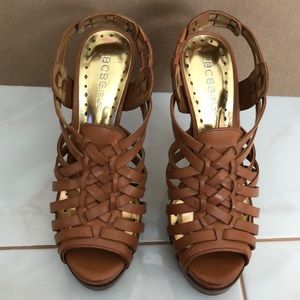 BCBG Girls raw leather 4.5” strappy heels